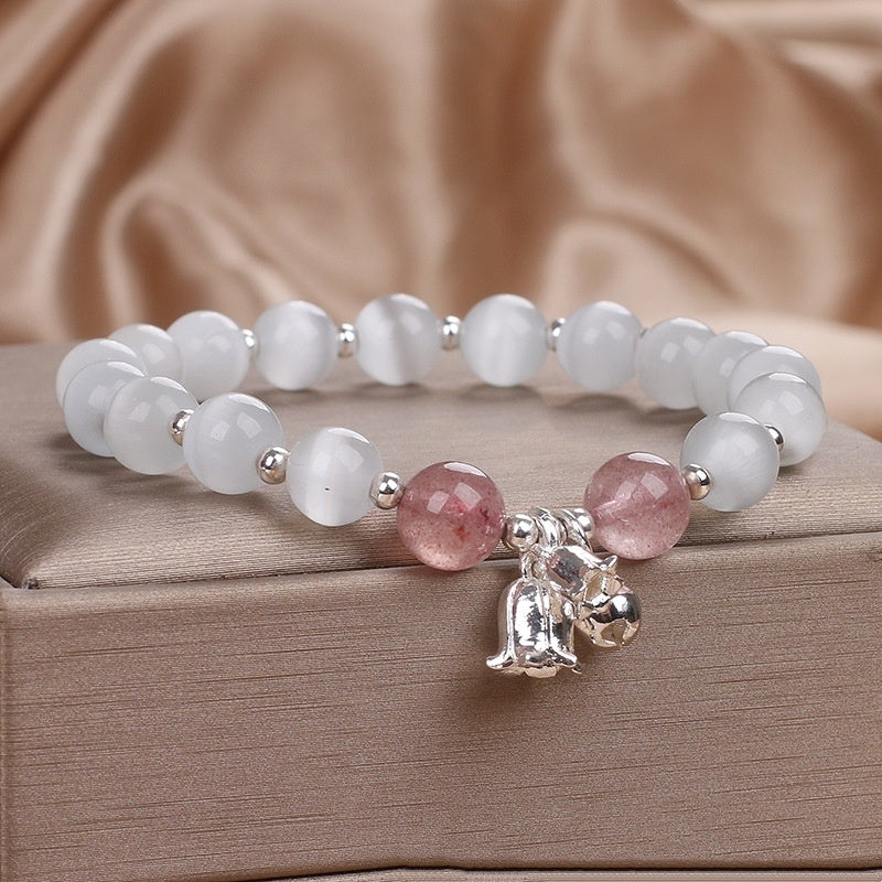 Natural Opal Strawberry Quartz Beaded Bracelet