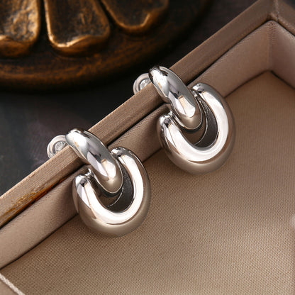 European And American INS Style Half Ring Buckle Stud Earrings 18K Gold Titanium Steel Earrings