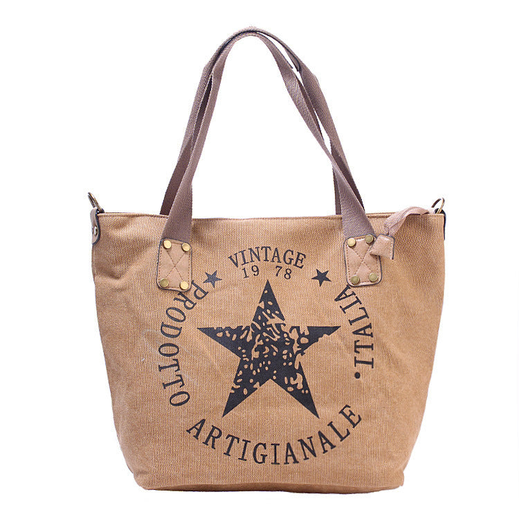 Popular Canvas Printed Five-pointed Star Handbag