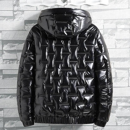 Winter Warm Men's New Hooded Jacket Casual Shiny Cotton Coat Short