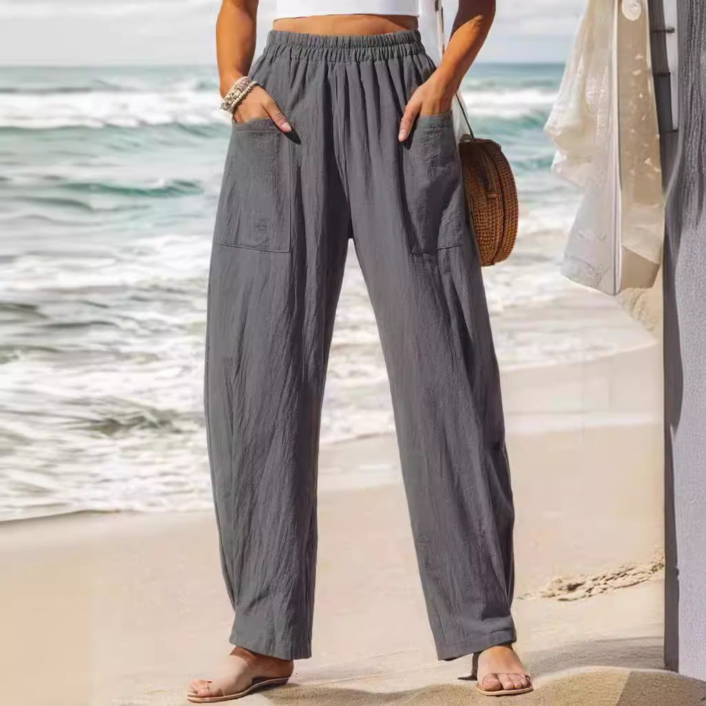 Women's Cotton And Linen Casual Pants Vacation Style