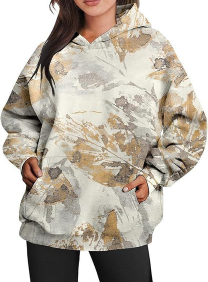 Women's Camouflage Hoodie Maple Leaf Print Oversized Sports Hoodie