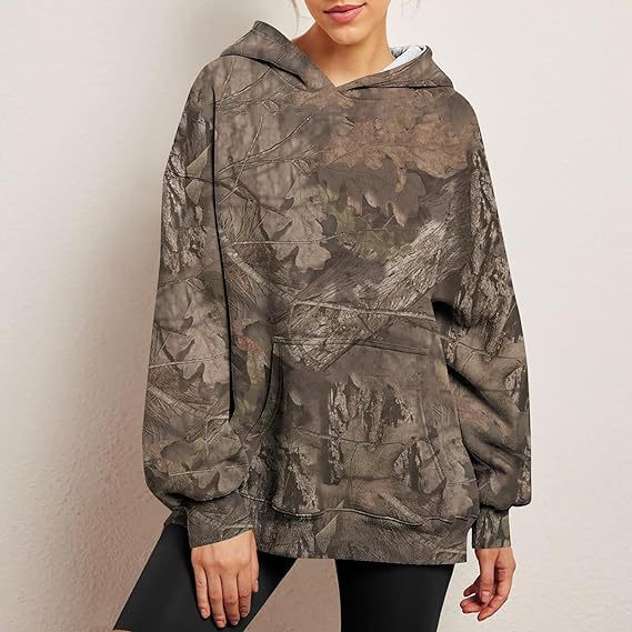 Women's Camouflage Hoodie Maple Leaf Print Oversized Sports Hoodie