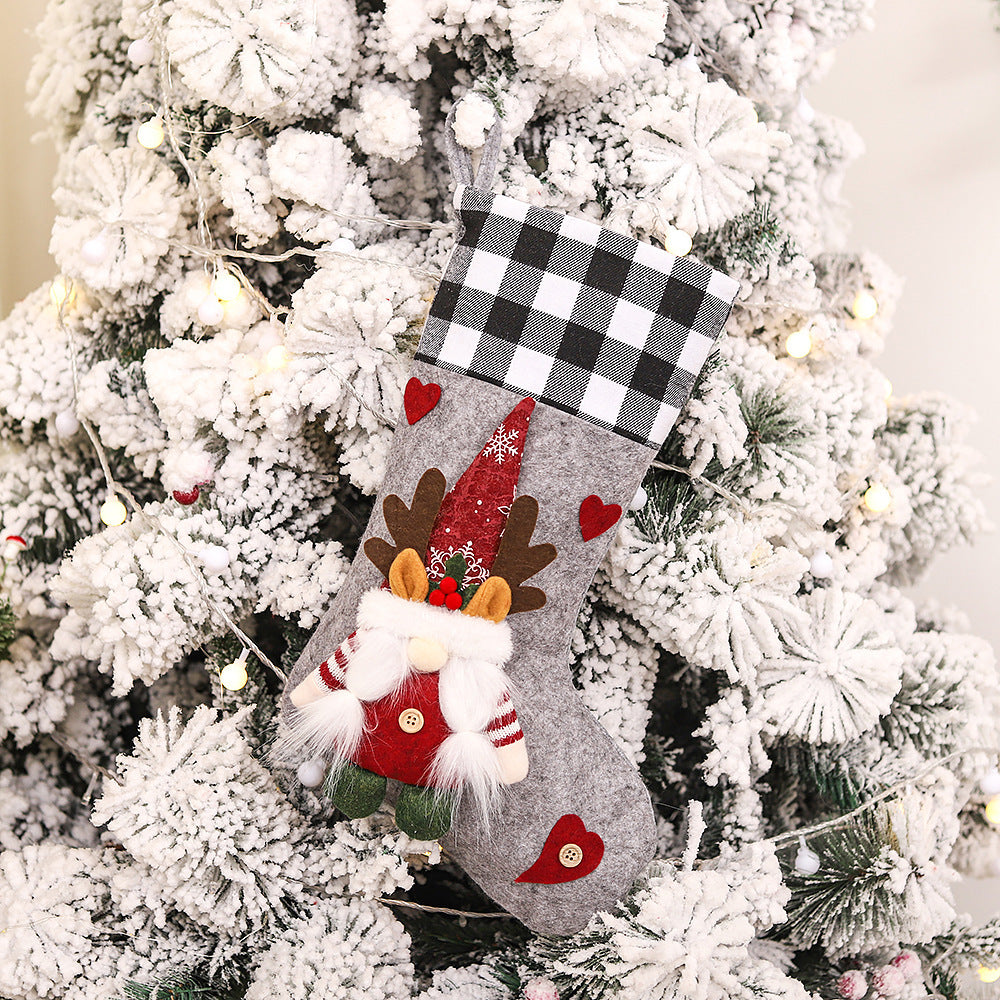 Plaid Three-dimensional Couple Faceless Doll Christmas Stockings Christmas Eve Gift Bag Candy Bag