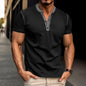 Fashion Short-sleeved Polo Shirt Summer Button V-neck T-shirt Tops Mens Clothing