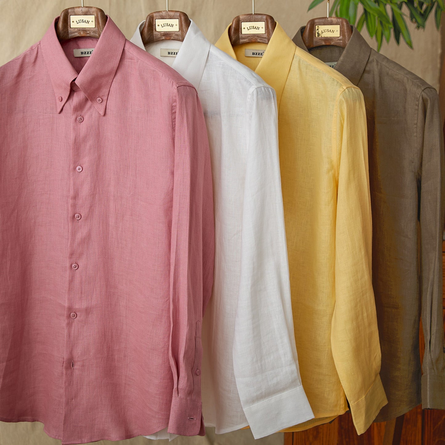 Long Linen Sleeves Shirt Large Pointed Collar Italian Style