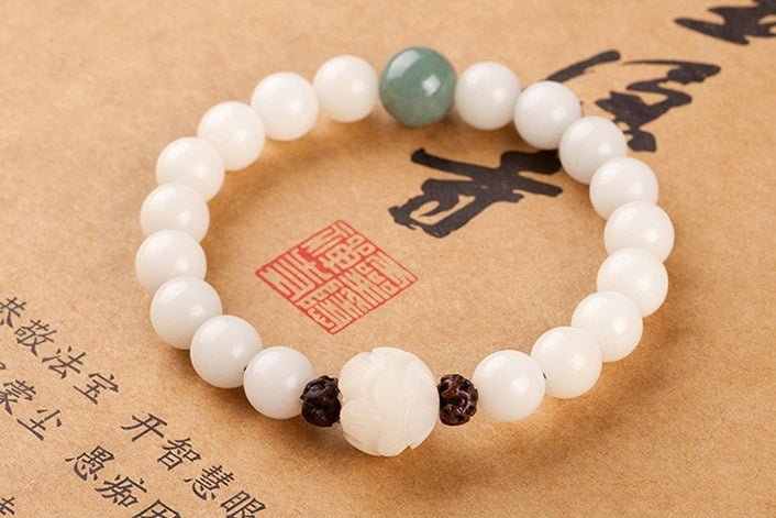 Natural white jade Bodhi bracelets beads bracelets women's simple Bodhi bracelets transfer beads