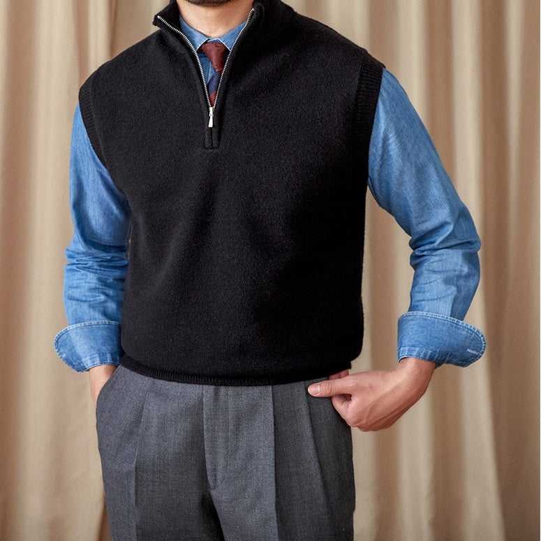 Retro Stand Collar Vest British Slim-fitting Sleeveless Waistcoat Bottoming Sweater