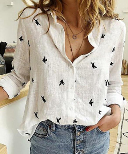 Solid Color Casual Loose Long Sleeve Linen Shirt