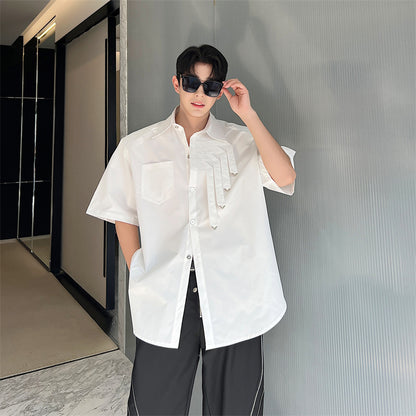 Summer Niche Metal Design Padded Shoulder White Shirt