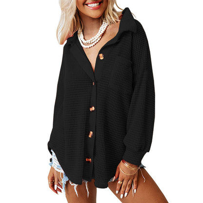 Waffle Casual Shirt Women's Long Sleeve Cardigan