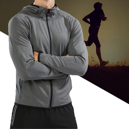 BARBOK Autumn Running Jacket Long Sleeve Sports Hooded Shirt Zipper Running T Shirts Compression Men Gym Jogging Fitness Top