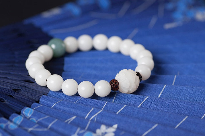 Natural white jade Bodhi bracelets beads bracelets women's simple Bodhi bracelets transfer beads