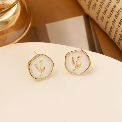 Retro Enamel Tulip Stud Earrings Niche Design Geometric