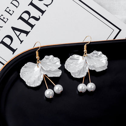 Elegant Transparent Flower Tassel Pearl Stud Earrings