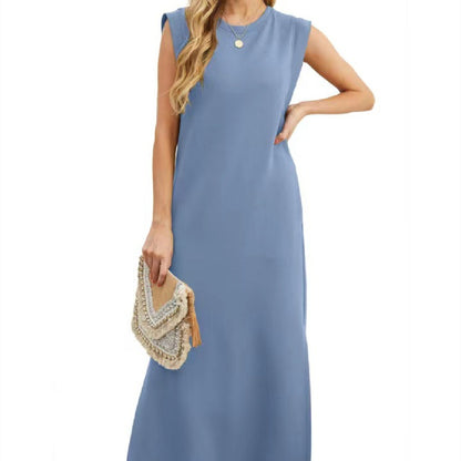 Summer Sleeveless Slit Dress With Pockets Casual Loose Long Dresses For Womens Clothing