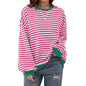 Loose Striped Long Sleeve T-shirt Casual Pullover Sweater For Womens Clothing