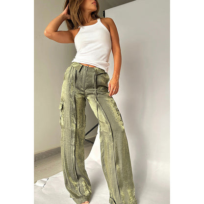 Ins Style Loose Straight Pants With Multi-pocket Design New Fashion Casual Vacation Trousers Womens Clothing