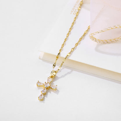 European Hip Hop Stainless Steel Cross Shelf Necklace