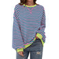 Loose Striped Long Sleeve T-shirt Casual Pullover Sweater For Womens Clothing