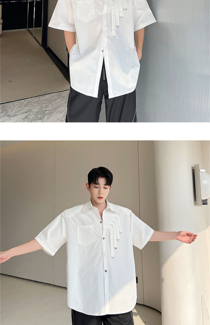 Summer Niche Metal Design Padded Shoulder White Shirt