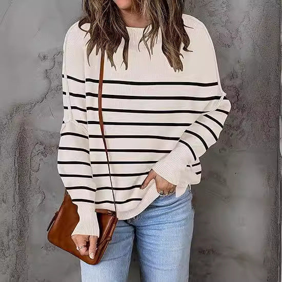 Loose Pullover Stripe Sweater For Women