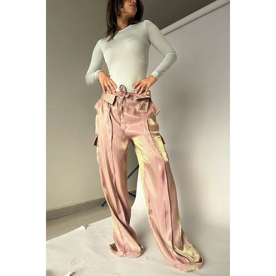 Ins Style Loose Straight Pants With Multi-pocket Design New Fashion Casual Vacation Trousers Womens Clothing