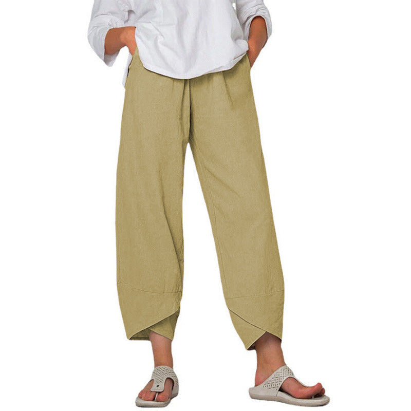 Cotton And Linen Wide Leg Pants Solid Color High Waist Loose Casual Trousers For Women