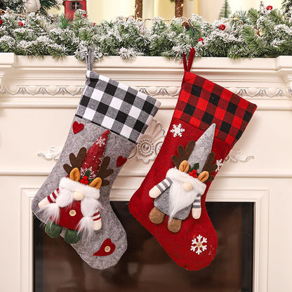 Plaid Three-dimensional Couple Faceless Doll Christmas Stockings Christmas Eve Gift Bag Candy Bag