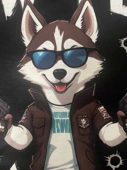 PewPew Pup: Husky Cartoon Sports Tee