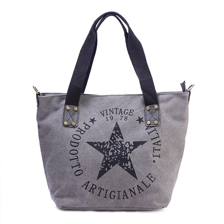 Popular Canvas Printed Five-pointed Star Handbag