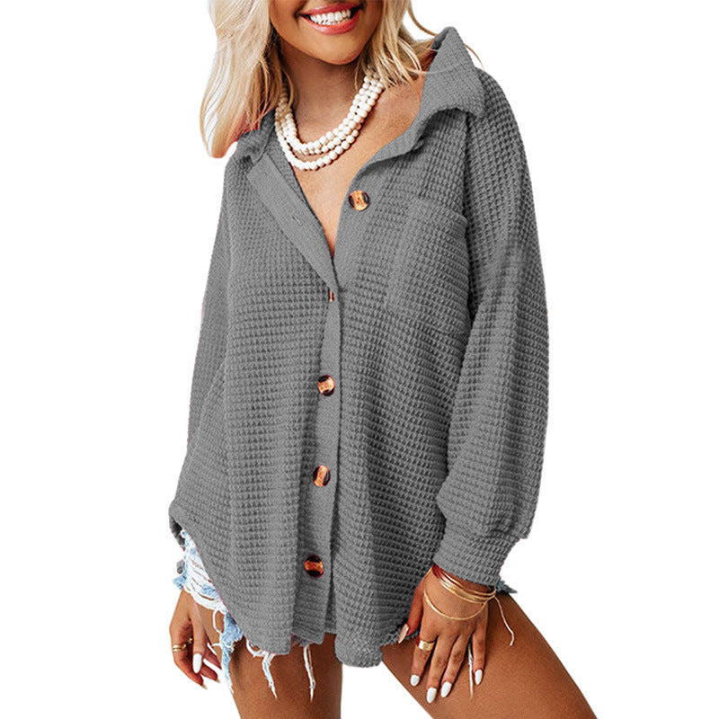 Waffle Casual Shirt Women's Long Sleeve Cardigan