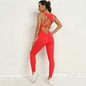 Yoga Jumpsuit V-shaped Back Design Sleeveless Fitness Running Sportswear Stretch Tights Pants For Womens Clothing