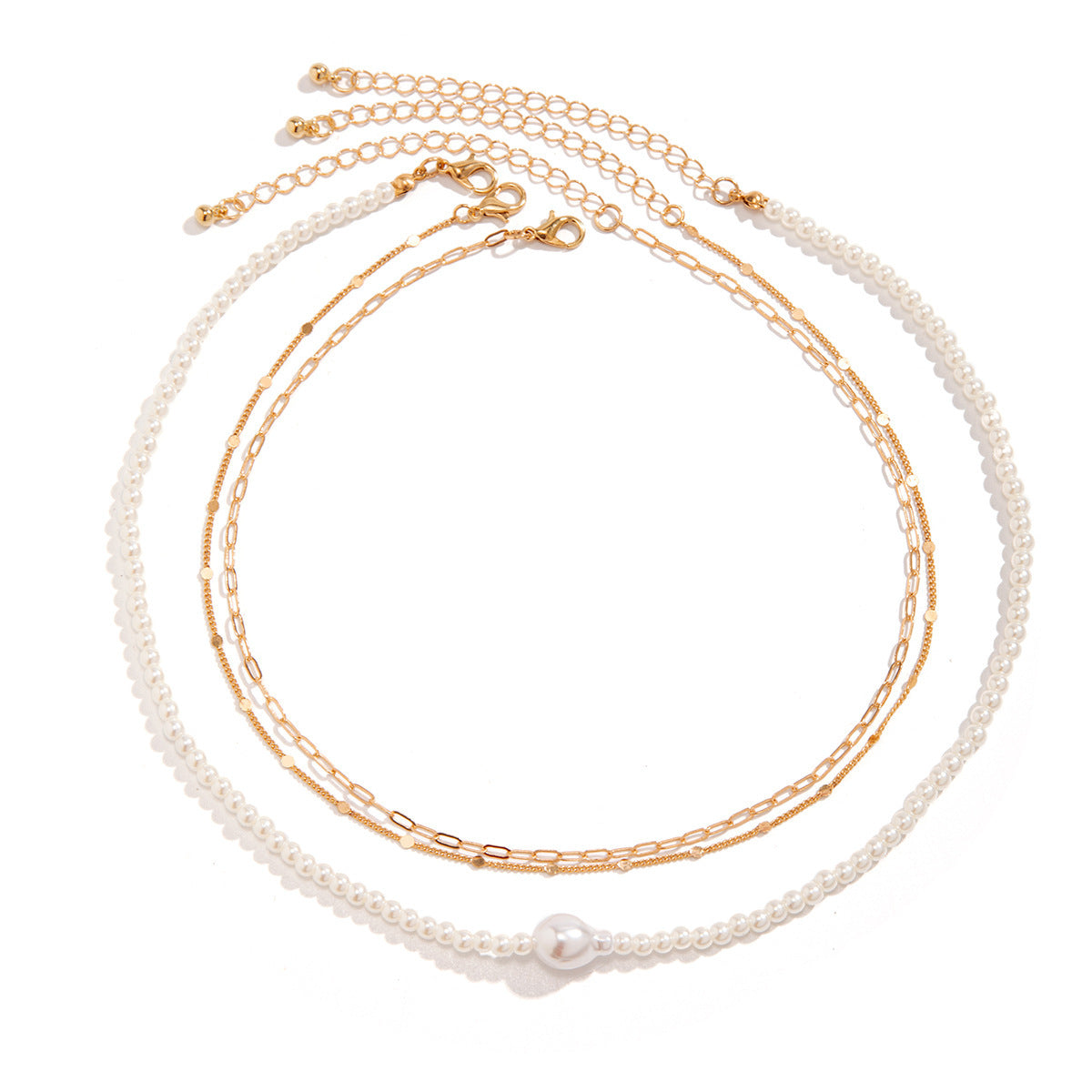 Women's Simple Slim Chain Multi-layer Imitation Pearl Necklace