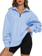 Women Sweatshirts Zip Turndown Collar Loose Casual Tops Clothes