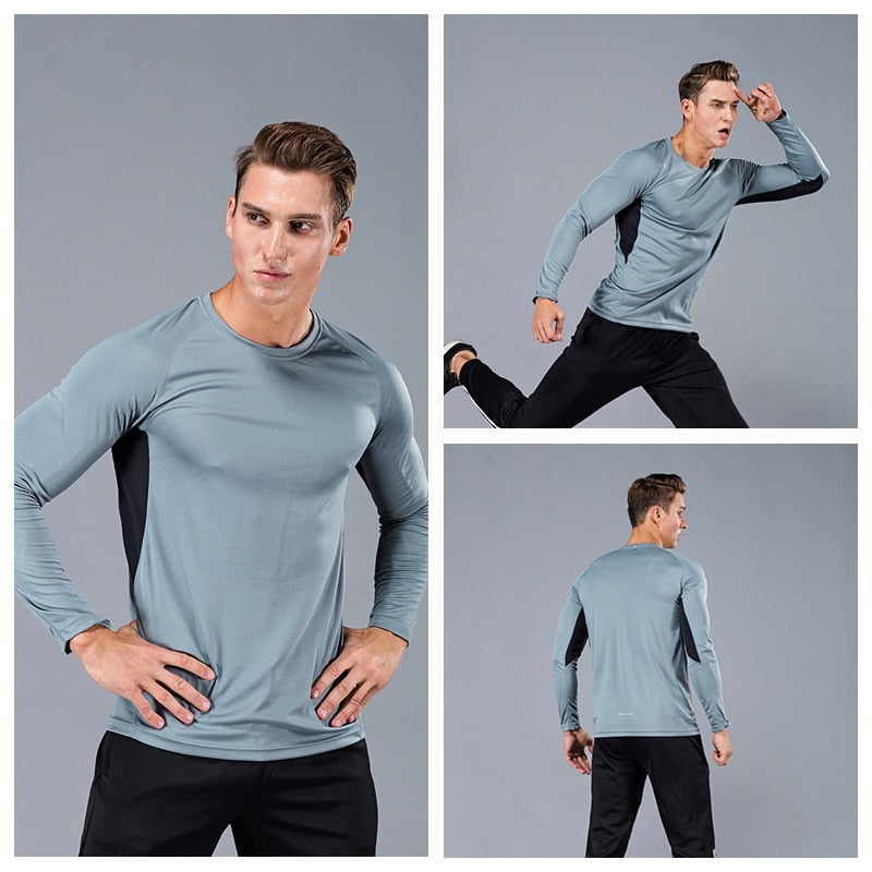 Men Long Sleeve Bodybuilding Sport Running Shirt breathable Basketball Soccer Training Fitness T Shirt