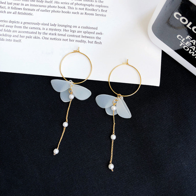 Elegant Transparent Flower Tassel Pearl Stud Earrings