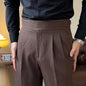 Men's Versatile Italian Button Gorkha District High Waist Straight Drooping Trousers