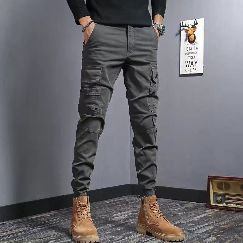 Coffee Colored Men's Slim Fit Elastic Casual Denim Work Pants