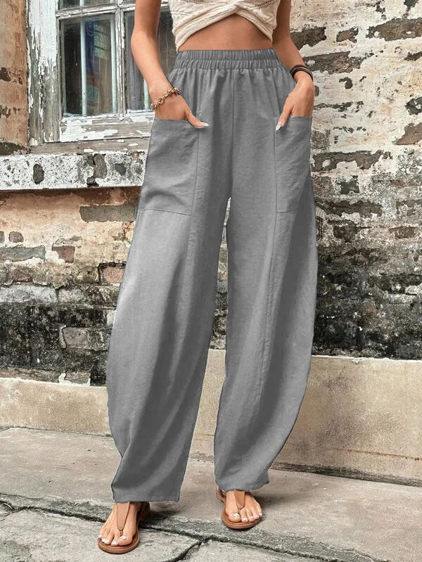 Women's Harem Pants With Pockets High Waisted Casual Beach Pants Loose Trousers Summer