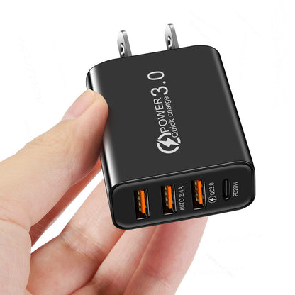 3USB+PD Type-C mobile phone charger with multiple USB ports, travel charging head