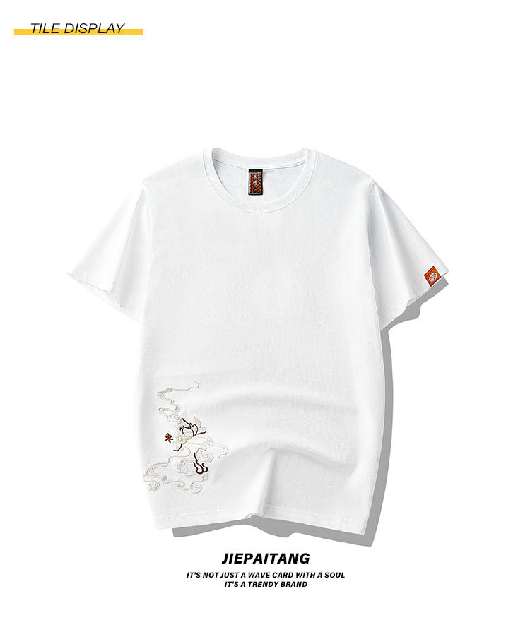 Spring and summer new pure cotton trend loose short sleeved T shirt men China Chinese style men Phoenix embroidery hal