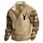 Printed Men's Long Sleeve Stand Collar Half Zip Sweater Neck Fleece-lined