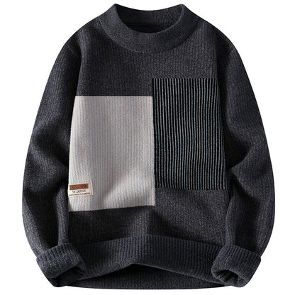 Contrast Color Sweater Men's Autumn And Winter Thickened