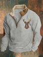 Printed Men's Long Sleeve Stand Collar Half Zip Sweater Neck Fleece-lined