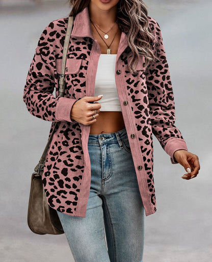 Leopard Print Shirt Coat Fashion Button Long Sleeve Jacket Women