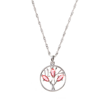 Round Hollow Crystal Lucky Tree Tree Of Life Necklace For Women