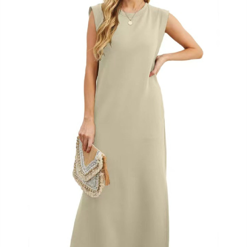 Summer Sleeveless Slit Dress With Pockets Casual Loose Long Dresses For Womens Clothing