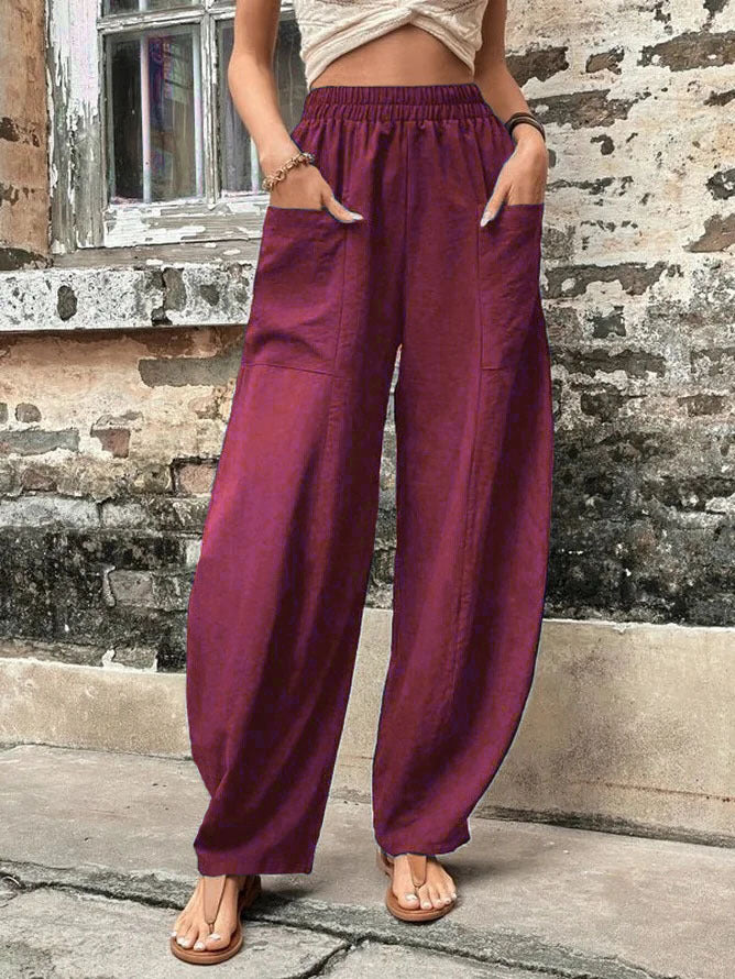 Women's Harem Pants With Pockets High Waisted Casual Beach Pants Loose Trousers Summer