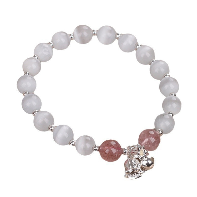 Natural Opal Strawberry Quartz Beaded Bracelet